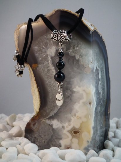 ***SOLD*** Suede Necklace with Onyx Pendant