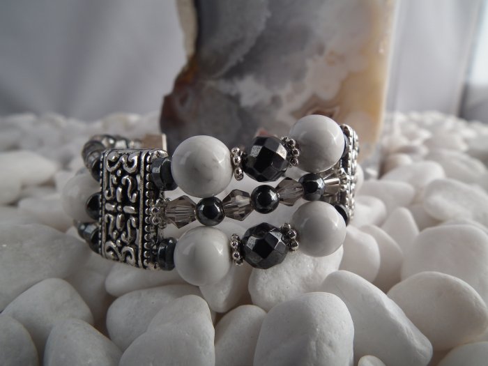 Howlite and Hematite Triple Strand Bracelet- SOLD