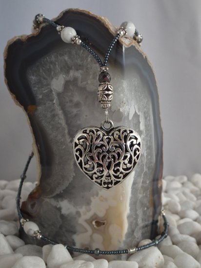 Howlite and Hematite w/ Heart Pendant-SOLD