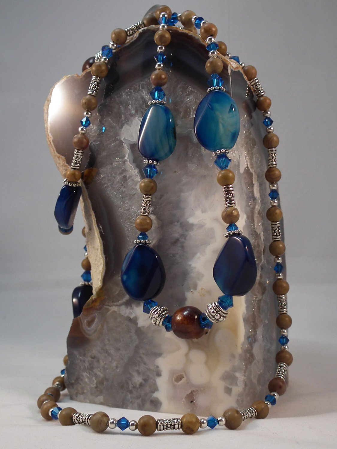 ** SOLD ** Blue Banded Agate and Chinese Jasper Necklace