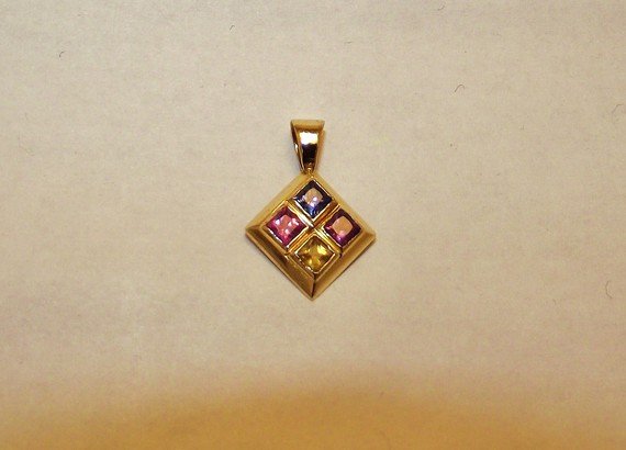 14 Kt Gold Pendant - Multi Colored Sapphires