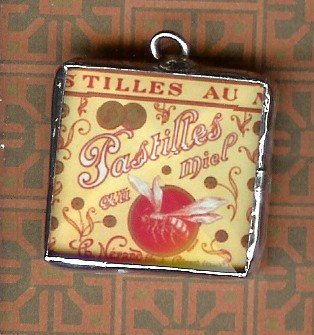 Glass Charm Antique French Pastille Label