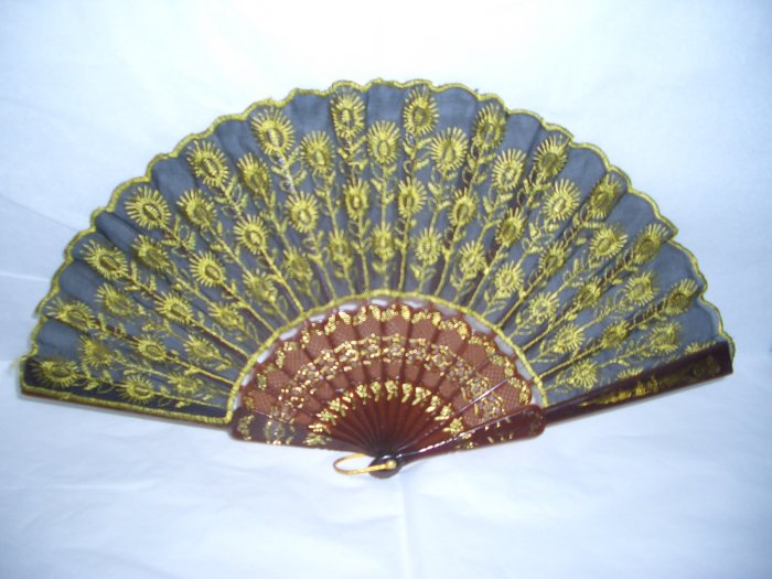Chinese Peacock Tail (YELLOW) Hand Fan Embroidery ~ Nice color