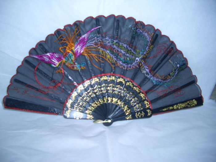 Chinese Phoenix (PURPLE) Hand Fan Embroidery.