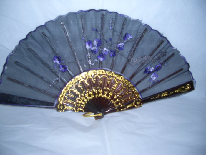 Chinese Blossom Flower Hand Fan Embroidery.