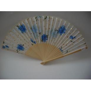 BLUE FLOWERS SILK FAN ~~ VERY BEAUTIFUL ~~
