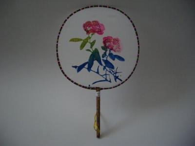 SILK PADDLE FANS - FLORAL SCENE