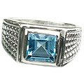 MTristaN Mens Art Deco Blue Topaz and Pure Sterling Silver Ring