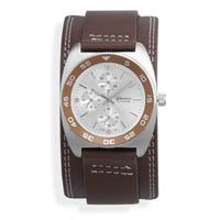 6.5"-8.5" Brown Leather Band with Round Face Men's Fashion Watch