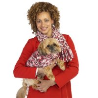 (sz SM)Pink/Wht - Matching Dog Sweater and Owner Scarf Set