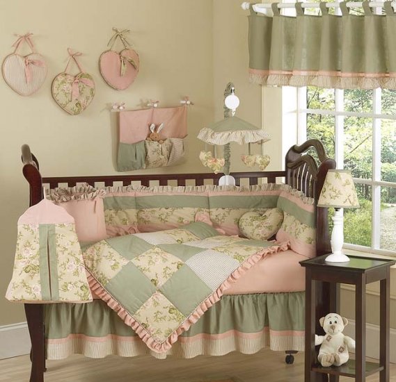 DESIGNER BABY GIRL DISCOUNT CRIB BEDDING 9p NURSERY SET