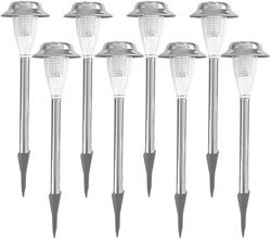 E2009 CASE OF 8 STAINLESS STEEL SOLAR LANDSCAPE LIGHTS