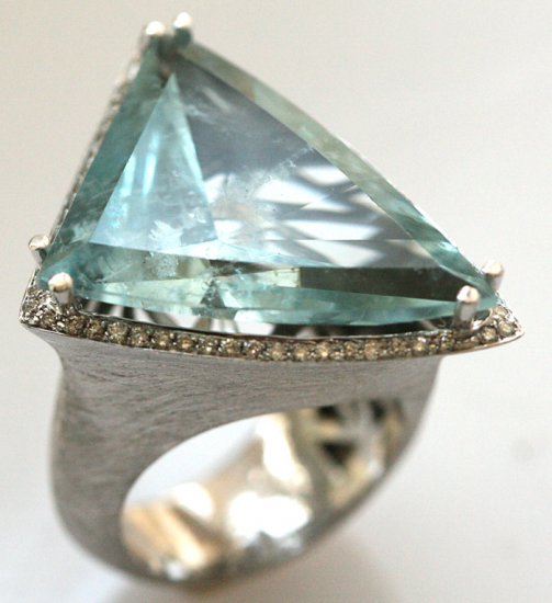 Retro Estate 25.50ct Aquamarine Diamond 14K White Gold Cocktail Ring