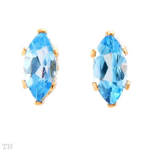 14K Gold and Genuine Blue Topaz Earrings