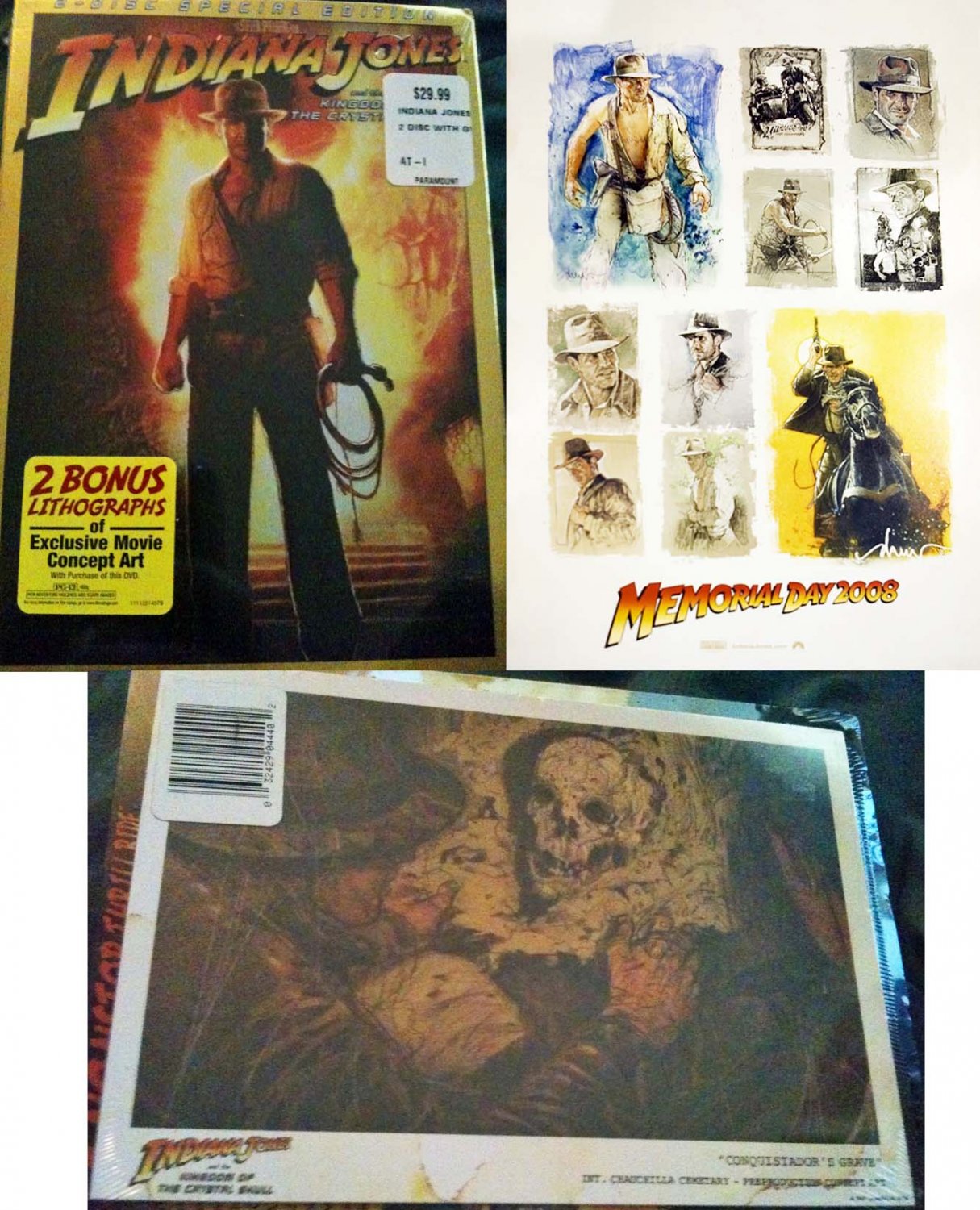 NEW SEALED Indiana Jones and the Crystal Skull DVD + RARE Lithographs & Poster!