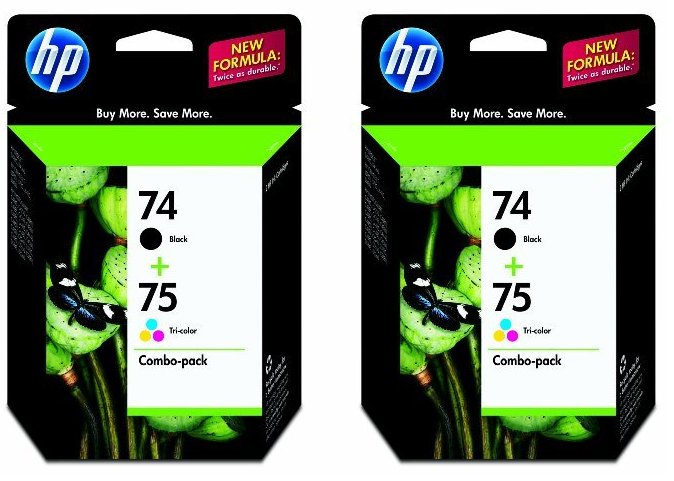 Two Sets: New Genuine HP 74 + 75 Combo Ink Cartridges
