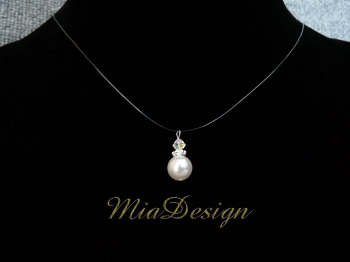 Swarovski Crystal and Pearl Simple Floating Illusion Wedding Bridal / Bridesmaid Necklace Choker