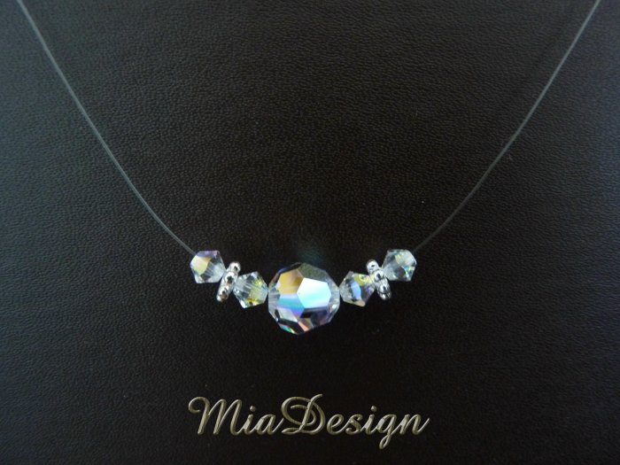 Swarovski Crystal Floating Illusion Wedding Bridal or Bridesmaid Sterling Silver Necklace