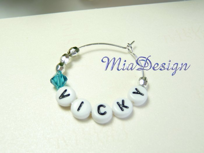 5 Personalized Name Swarovski Crystal Wine Glass Charms for Wedding or Party Favors
