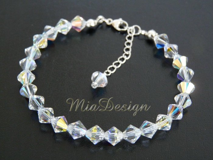Swarovski Crystal Sterling Silver Bracelet - Bride / Bridesmaid / Birthday w/Birthstones
