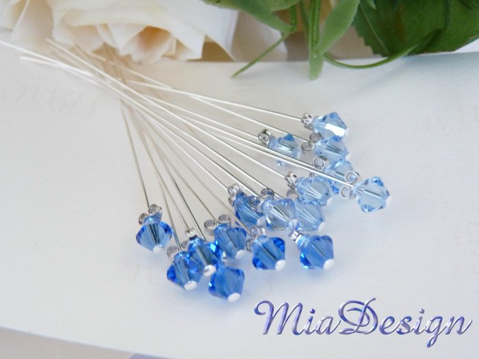 Swarovski Crystal Stem for Wedding Bouquet / Cake Topper Decoration - Something Blue