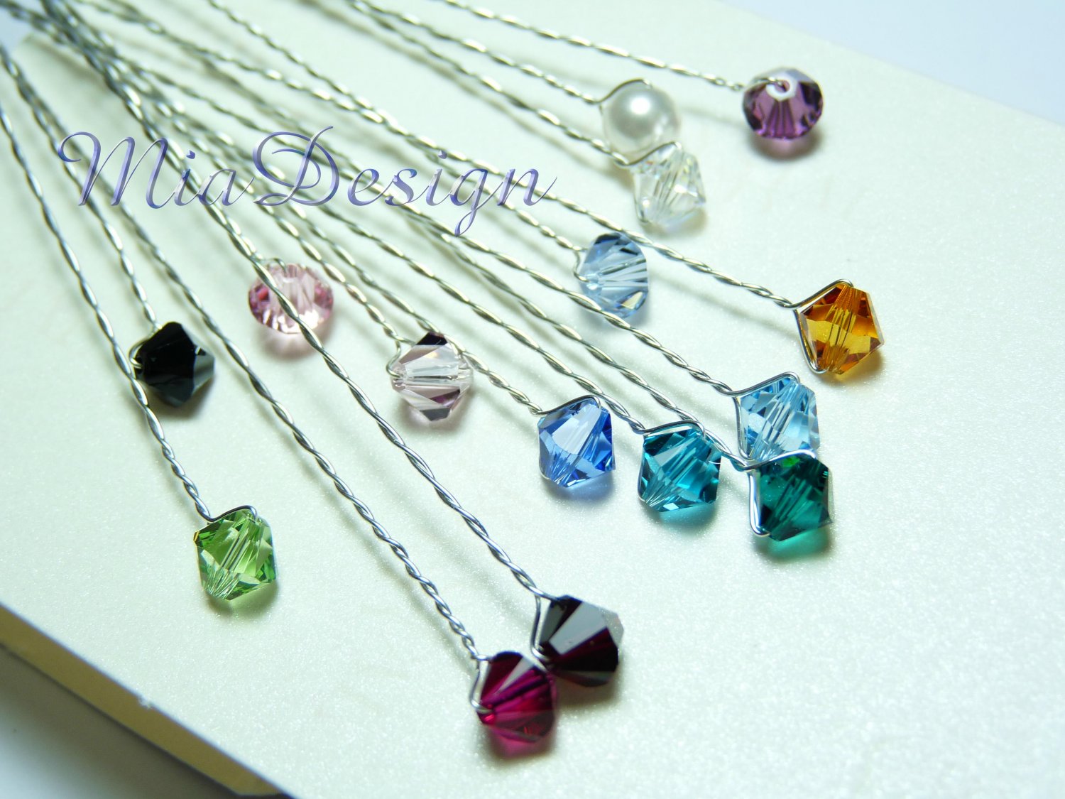 12 Swarovski 6mm Crystal / Pearl 8" Stem Wedding Flower Bouquet Decoration (choose colors u want)