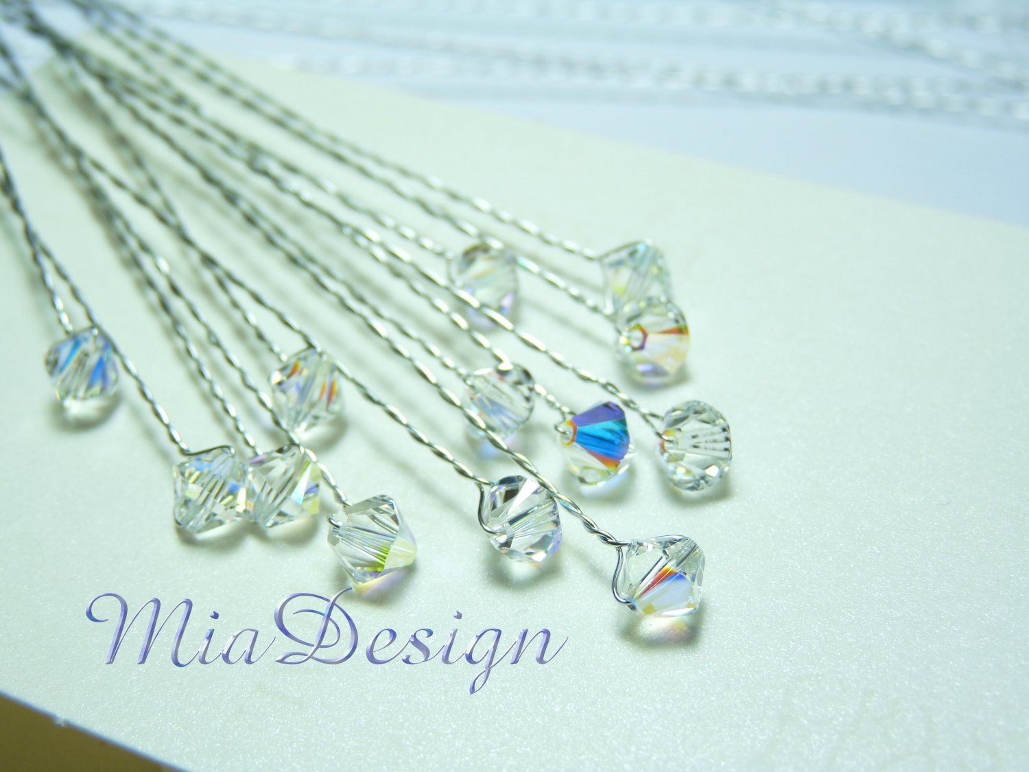 12 Swarovski 6mm Clear AB Crystal 8" Stems Wedding Flower Bouquet Centerpieces Decoration