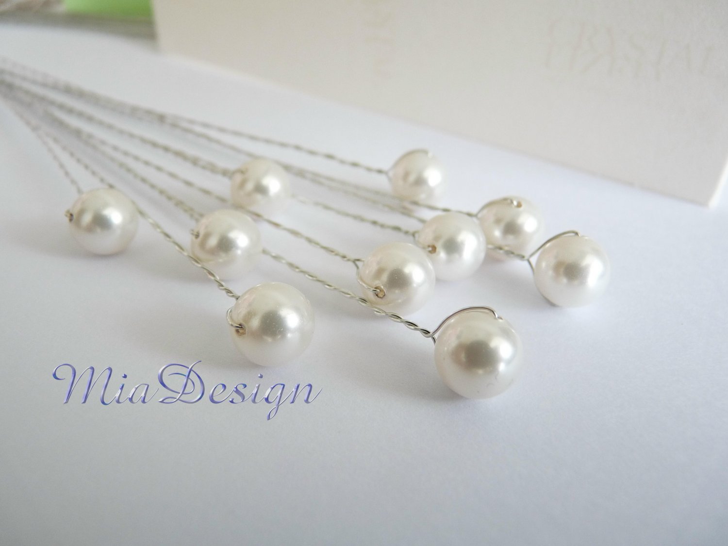 10 pcs of Swarovski 8mm White Pearl 8" Stem Wedding Flower Bouquet Centerpieces Decoration