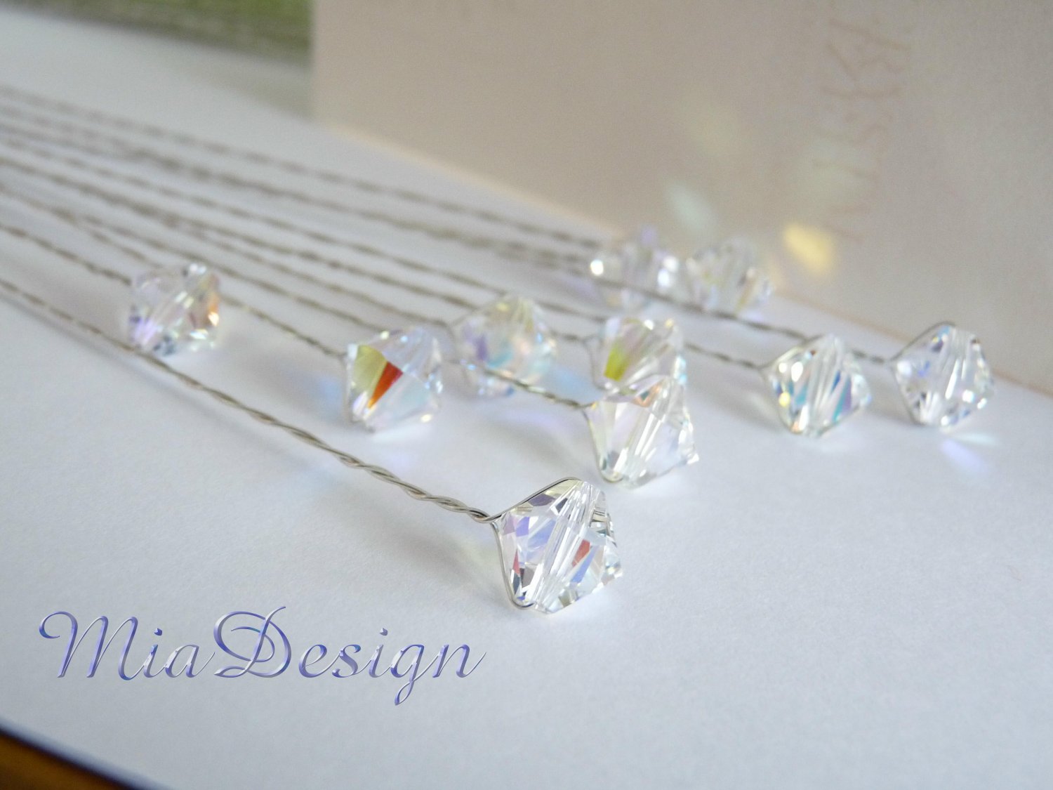 10 pcs of Swarovski 8mm Clear AB Crystal 8" Stems - Wedding Flower Bouquet Centerpieces Decoration