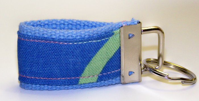 Soft Blue with Blue and Lime Green Design~Mini Finger Key FOB
