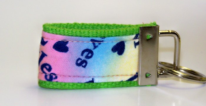 Lime Green with Jesus Loves Me Design~Mini Finger Key FOB