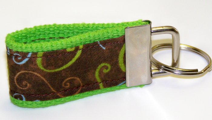 Lime Green with Chocolate Brown Swirl Design~Mini Finger Key FOB