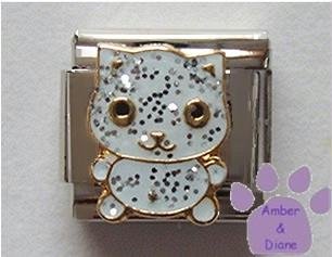 Adorable white glitter enamel cat Italian Charm