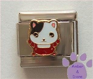 Black & white cat in red overalls Italian Charm