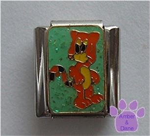 Orange cat on green glitter Italian Charm