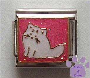 Pretty white cat on pink glitter background Italian Charm