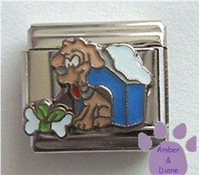 Dog in Doghouse Italian Charm and Bone with Ribbon