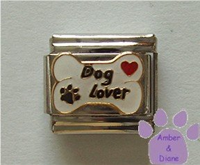 Dog Lover on Bone Italian Charm - red heart & paw print