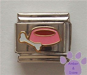 Pink Dog Bowl and Doggie Bone Italian Charm