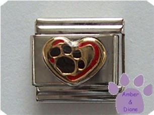 Red Heart with Golden Pawprint Italian Charm - Love your Dog
