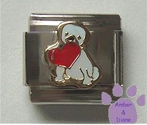 White Puppy Dog Holding a Heart in his Mouth Italian Charm
