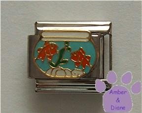 Two Fantail Goldfish in Fish Bowl Italian Charm
