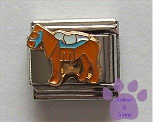 Brown Horse Italian Charm with Saddle