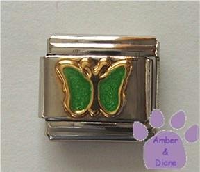 Emerald Green Glitter Butterfly Italian Charm for May birthday