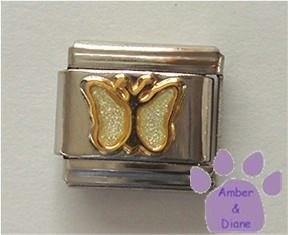 Pearl White Glitter Butterfly Italian Charm for June birthday