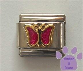 Pink Tourmaline Glitter Butterfly Italian Charm for October