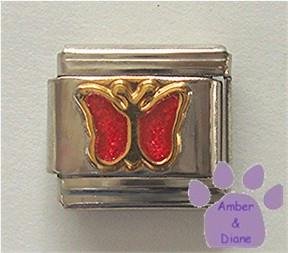 Ruby Red Glitter Butterfly Italian Charm for July birthday