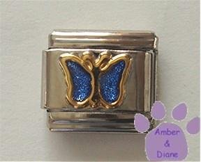 Sapphire Blue Glitter Butterfly Italian Charm for September