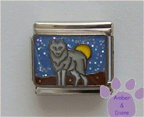 Gray Wolf Italian Charm Against a Yellow Full Moon