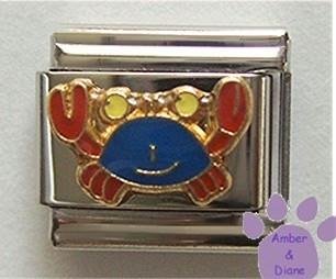 Cute Blue & Red Crab Enamel Italian Charm * Cancer Zodiac Sign *